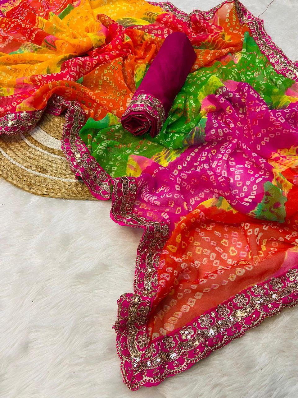 beautiful designer bollywood georgette fabric with beautiful print and with heavy sequence work saree