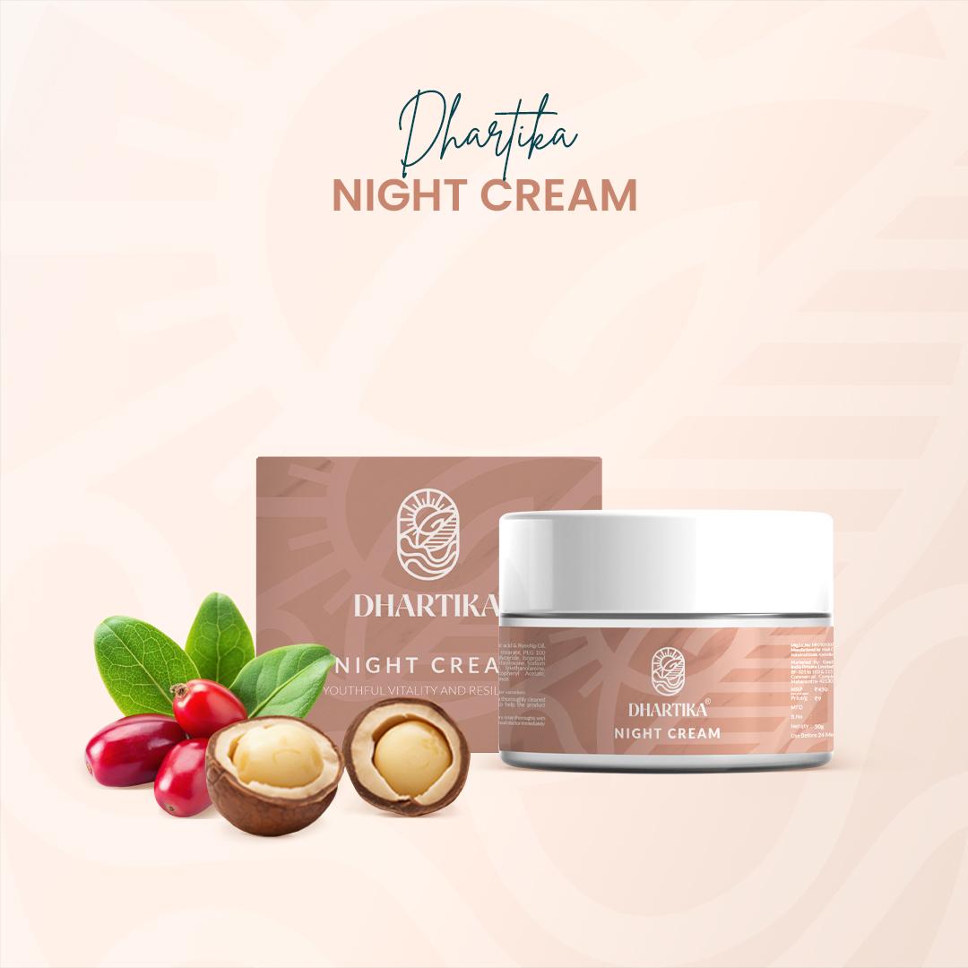 dhartika night cream anti aging and nourishing enriched with ceramide complex and rosehip oil