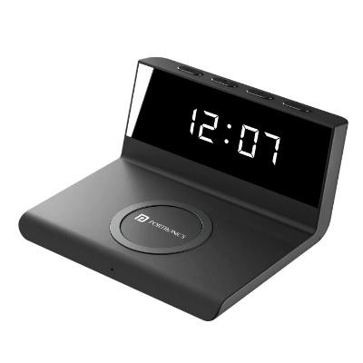 portronics freedom 4a a desktop wireless mobile charger with qc adapter for fast charging and alarm clock black 