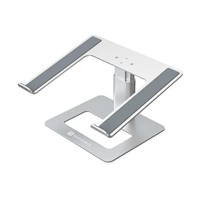 Portronics My Buddy K5 Portable Laptop Tabletop Stand with Aluminium Frame, Adjustable Height, Compatible with All Laptops (Silver) silver