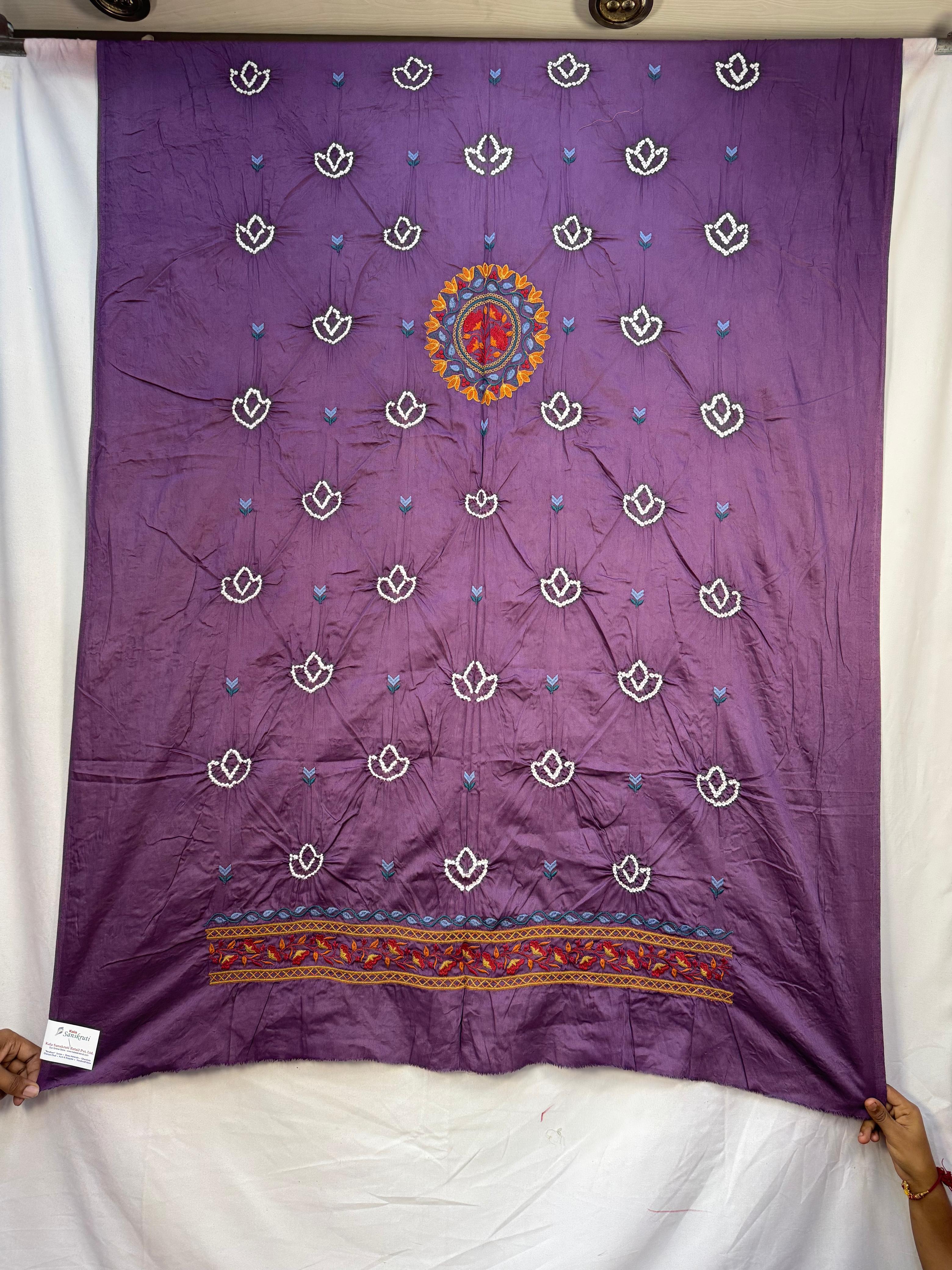 Kala Sanskruti All Over Lavender Color Cotton Bandhani Kurti Material 3 M Elegant Traditional Kurti Cotton Satin Fabric for Women lavender Unstitched