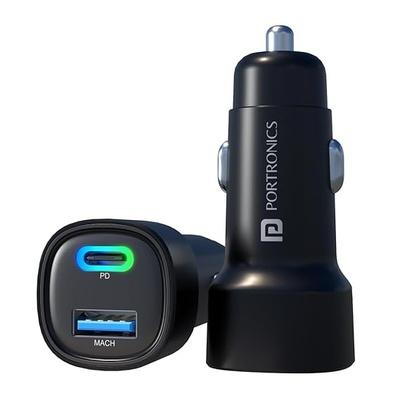 Portronics Dual Output Fast Car Charger with 30W Type-C PD & 30W USB, LED Indicator, Charging Adapter Compatible with Cars Portronics Dual Output Fast Car Charger with 30W Type-C PD & 30W USB, LED Indicator, Charging Adapter Compatible with Cars