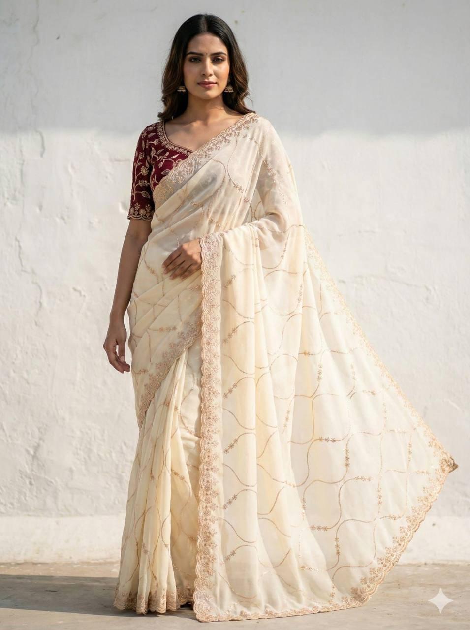 star georgette saree with sequence work