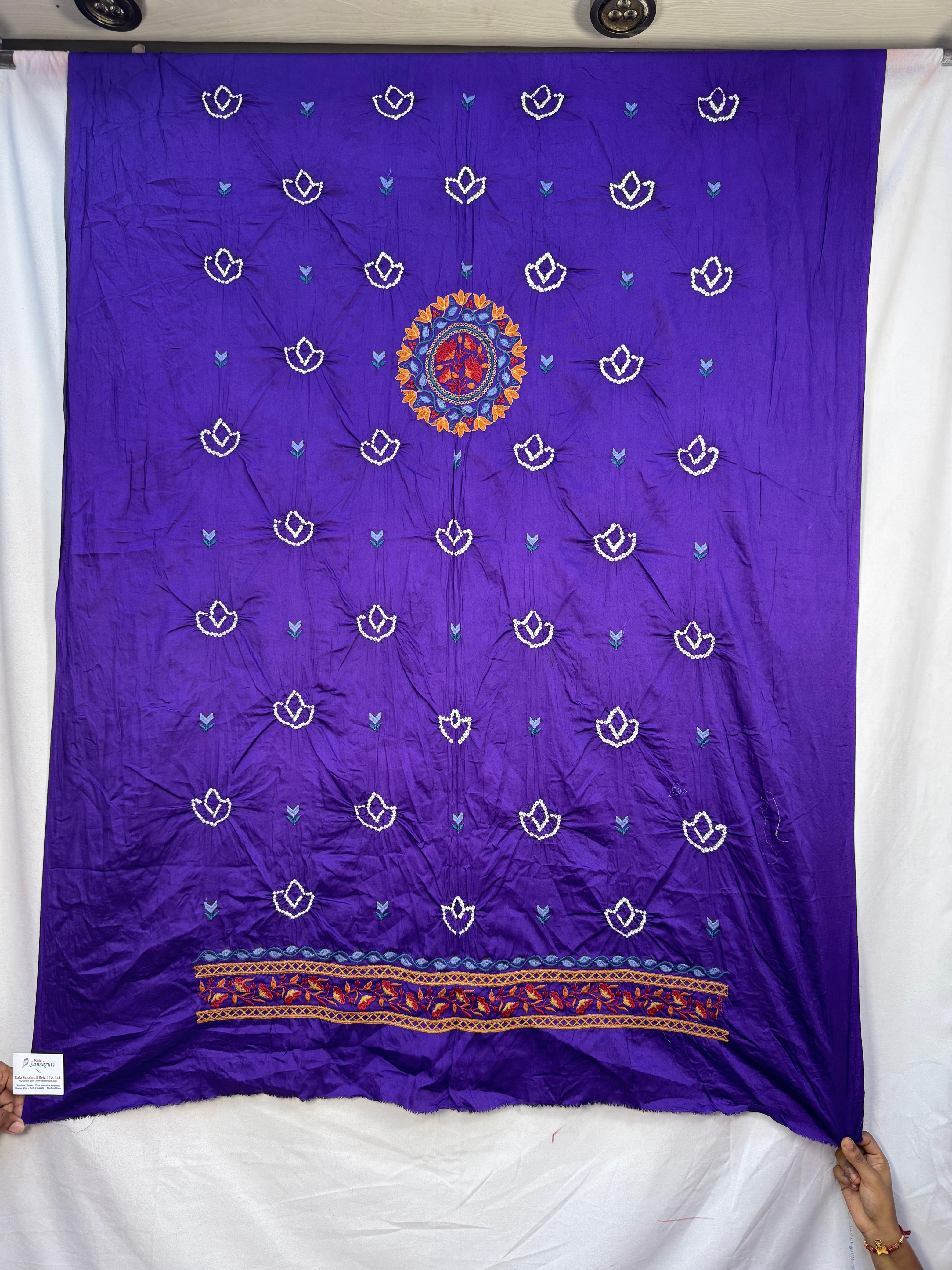 Kala Sanskruti All Over Purple Color Cotton Bandhani Kurti Material 3 M Elegant Traditional Kurti Cotton Satin Fabric for Women purple Unstitched