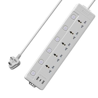 Portronics Power Plate 20 Extension Board with 5 Universal Power Sockets, 3 Meter Long Cord, 2500W Power Extender, 6 Individual Power Switches