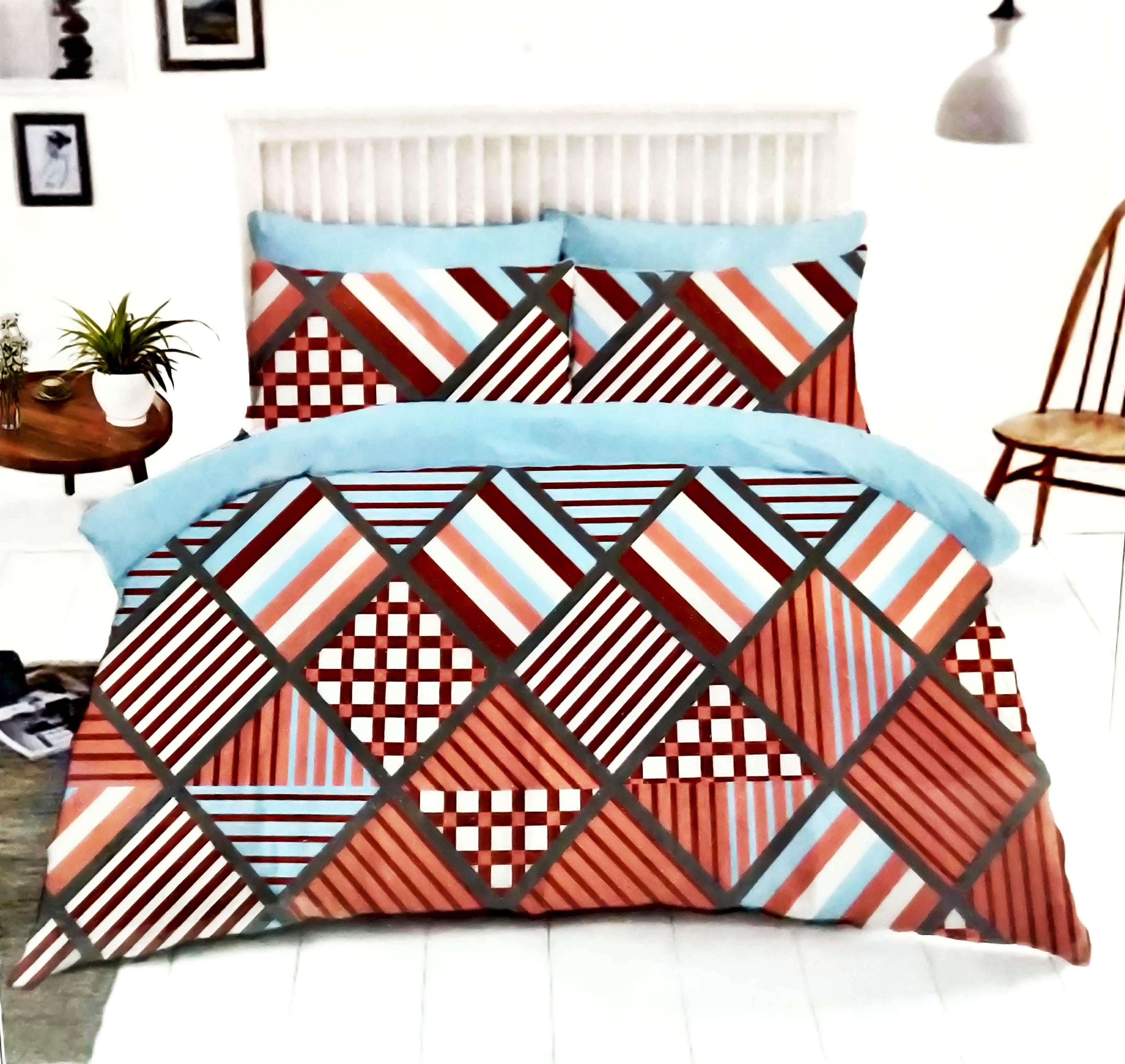 Omkar by R3 Inc. Cotton Blend 250 TC Printed Multicolor King size Double Bedsheet with 2 Pillow Covers – 108 X 108 Inches (9 x 9 Feet)(Multi Orange Check) burntorange