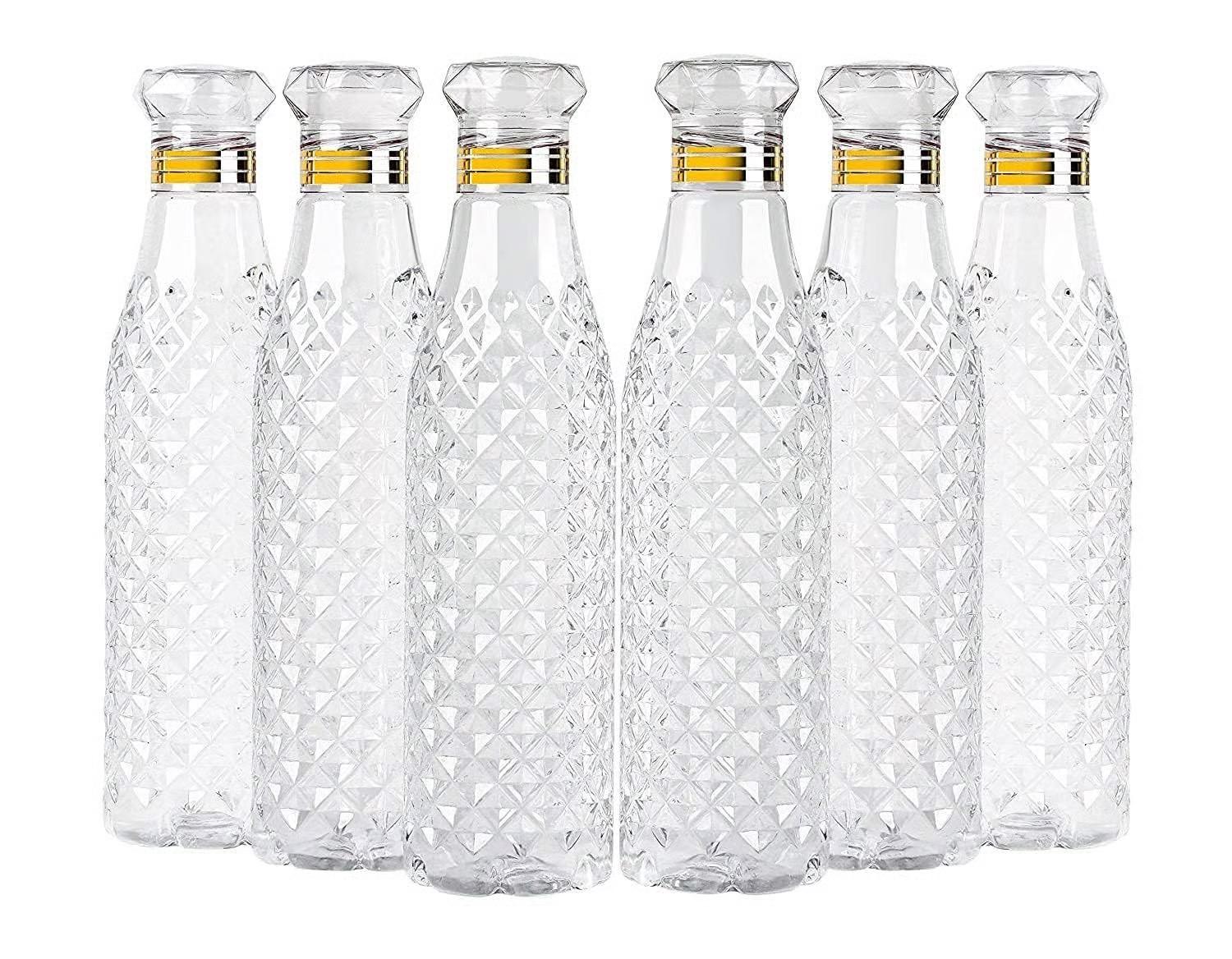 Water Bottles with Diamond Pattern, 1 Litre, Set of 6, Fridge Water Bottle 1000ml, Leak Proof & BPA Free &