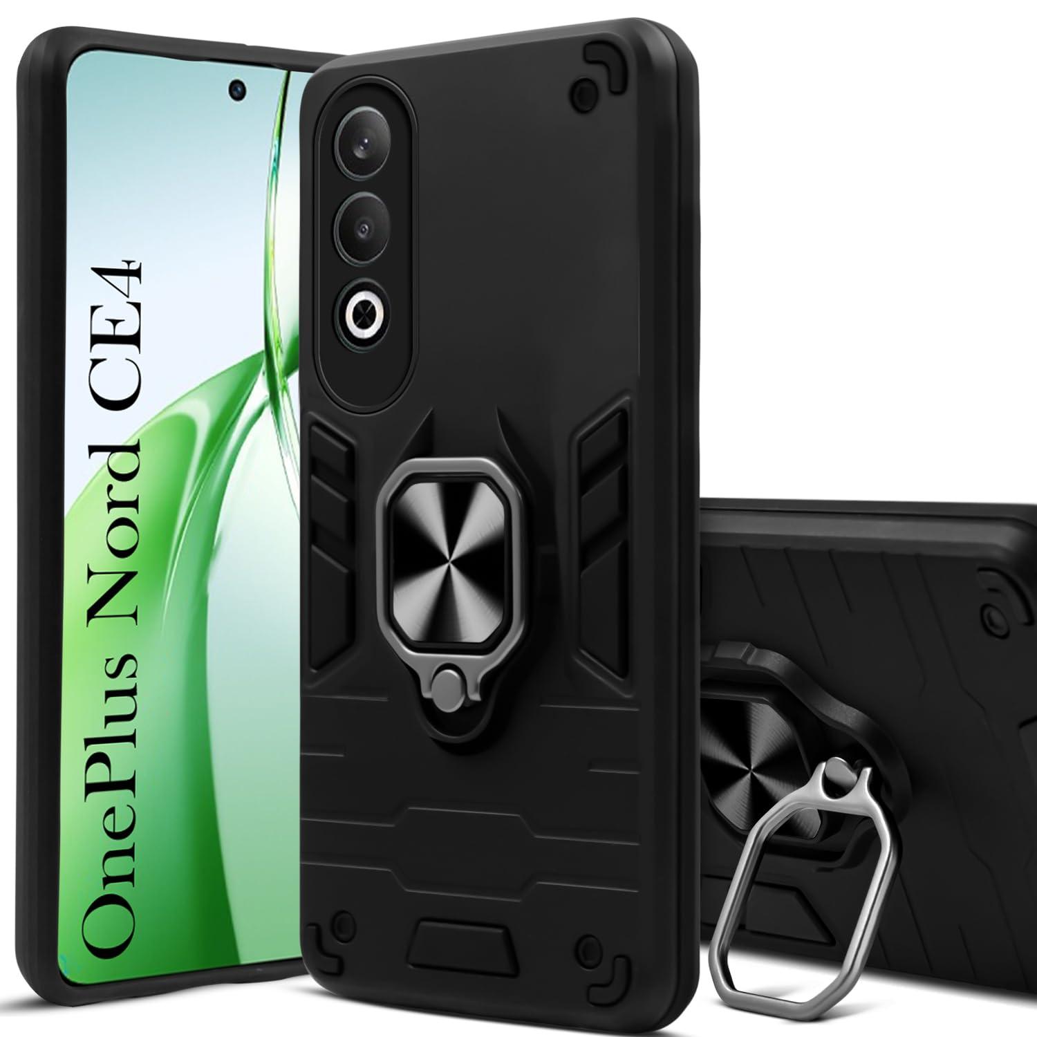 Mobile Cover for OnePlus Nord CE4 Armor Shockproof Back Case (Hybrid PC + TPU) with Kickstand black