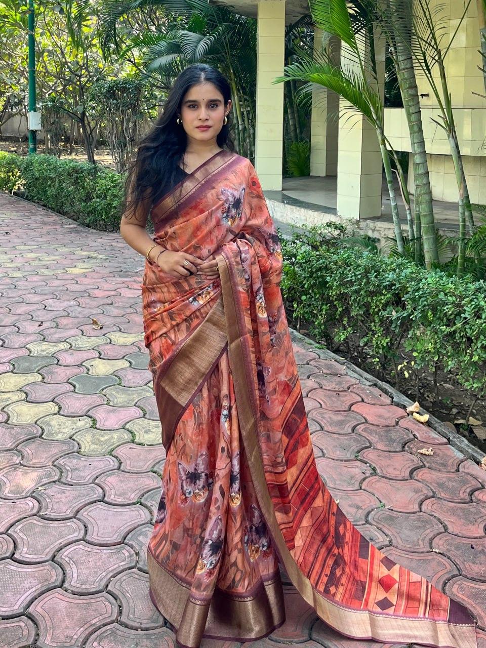 digital print dola silk saree