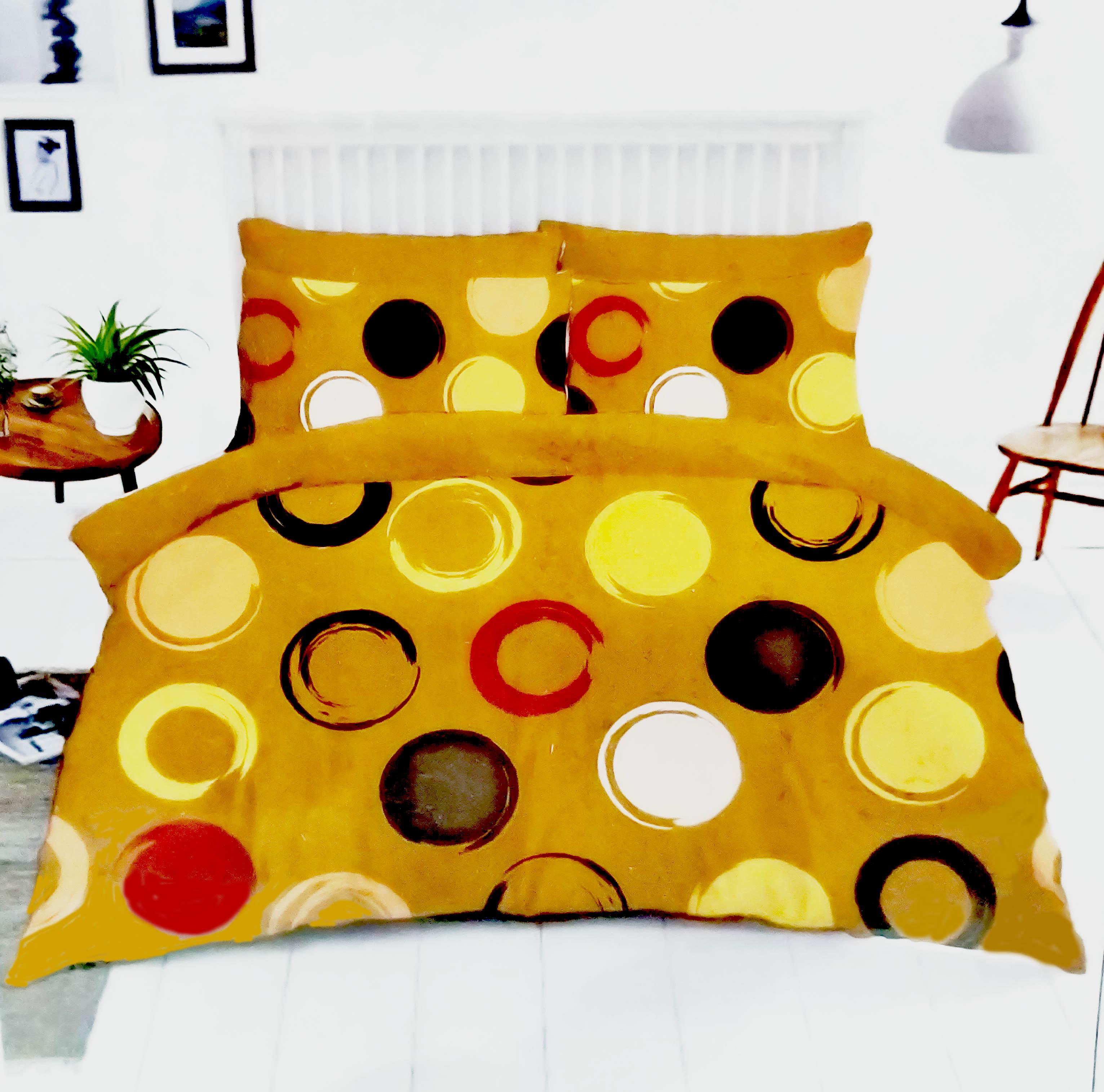 Omkar by R3 Inc. Cotton Blend 250 TC Printed Multicolor King size Double Bedsheet with 2 Pillow Covers – 108 X 108 Inches (9 x 9 Feet)(Yellow Spiral) yelloworange