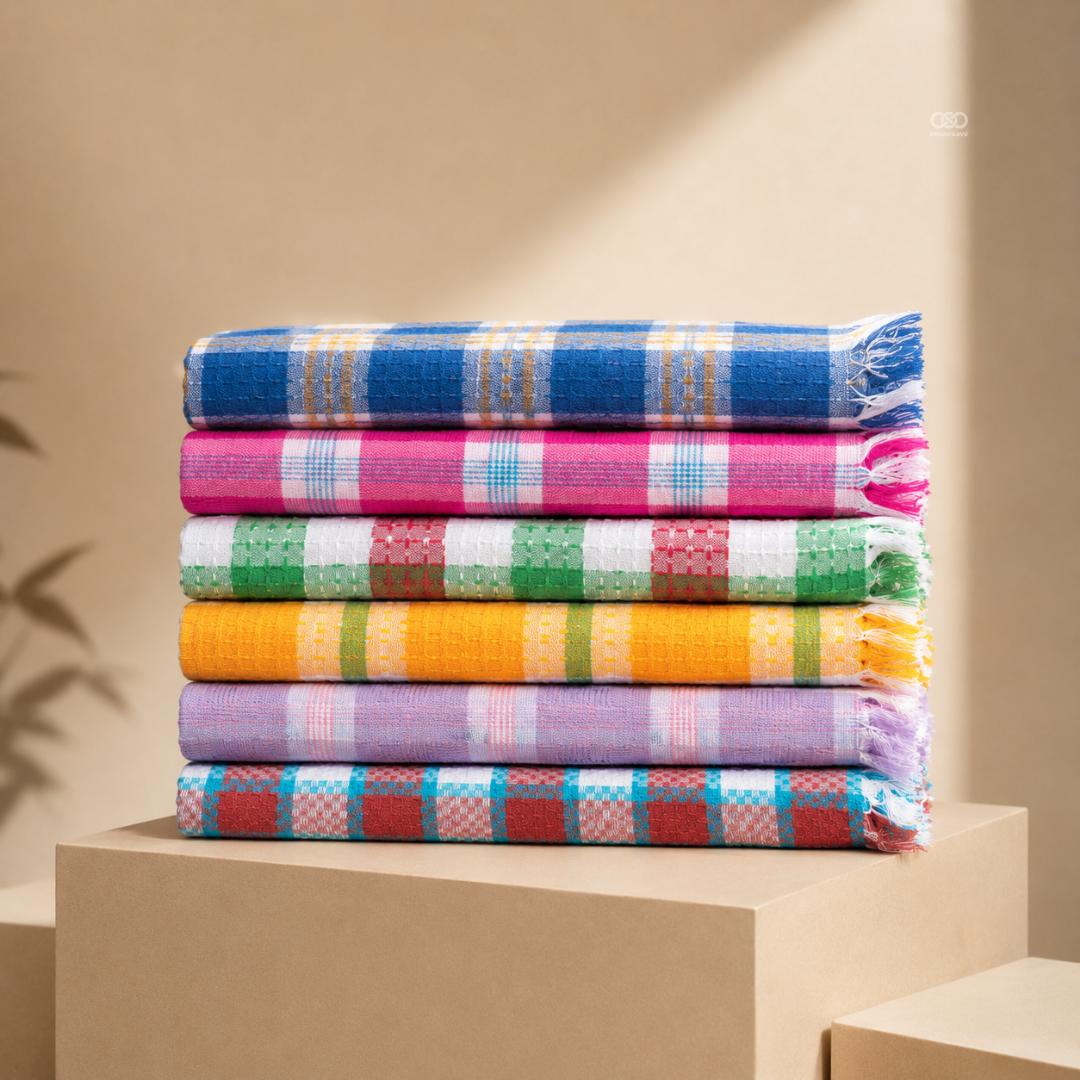 Multi Checks Woven Comfort Towels ( Pack of 6 ) royalpurple Free Size