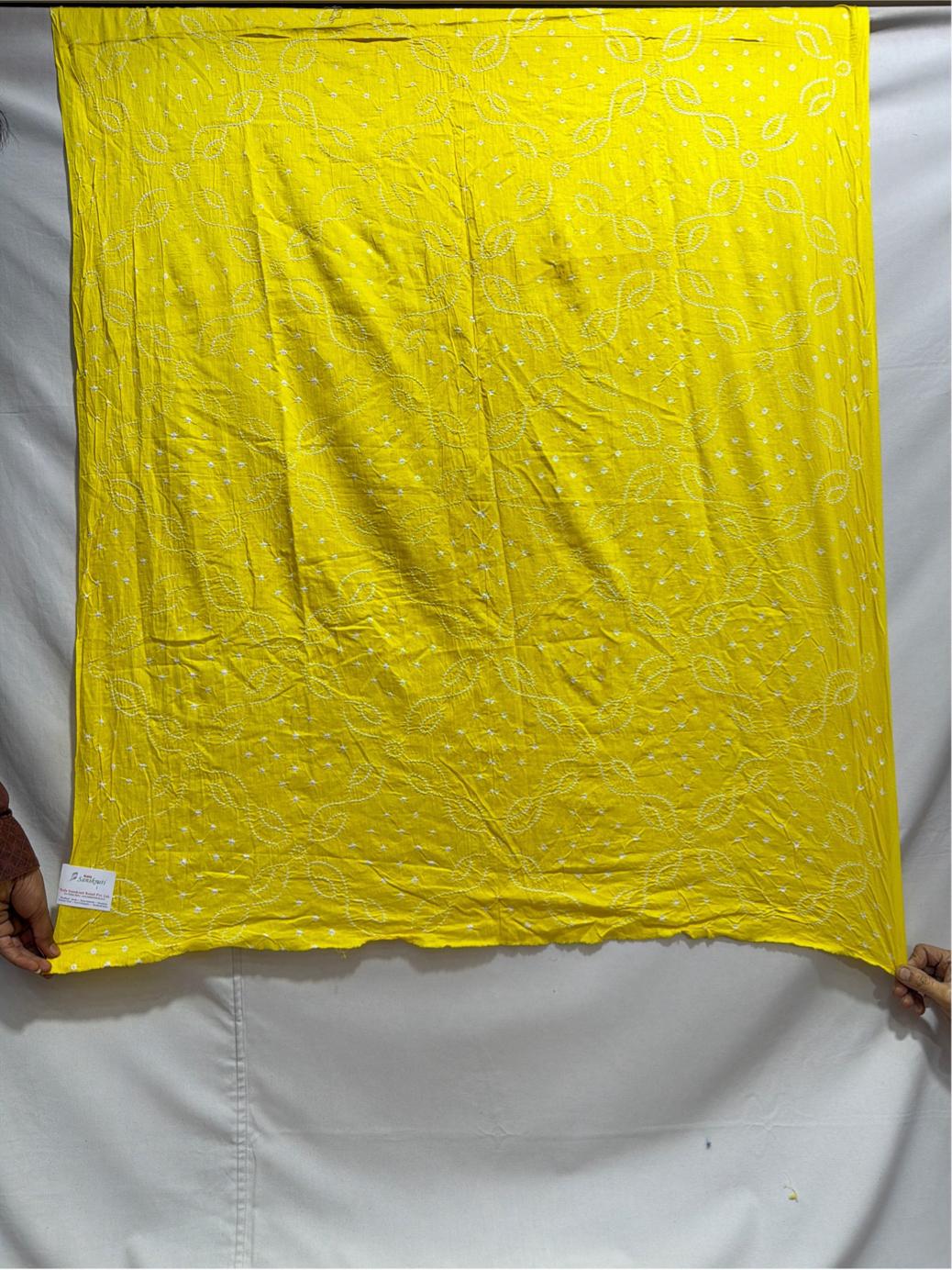 Kala Sanskruti All Over Leamon Color Cotton Bandhani Kurti Material 3 M Elegant Traditional Kurti Cotton Satin Fabric for Women yellow Unstitched