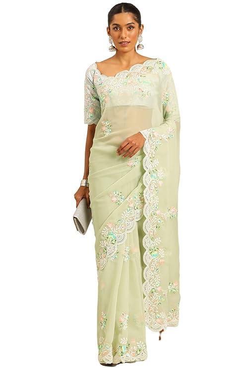 SGF11 Women's Georgette Emrboidery Work Saree With Unstitched Blouse Piece