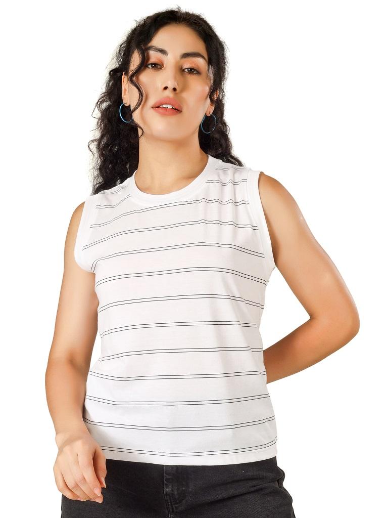 blueficus women s casual sleeveless white striped top soft cotton blend regular fit tank top