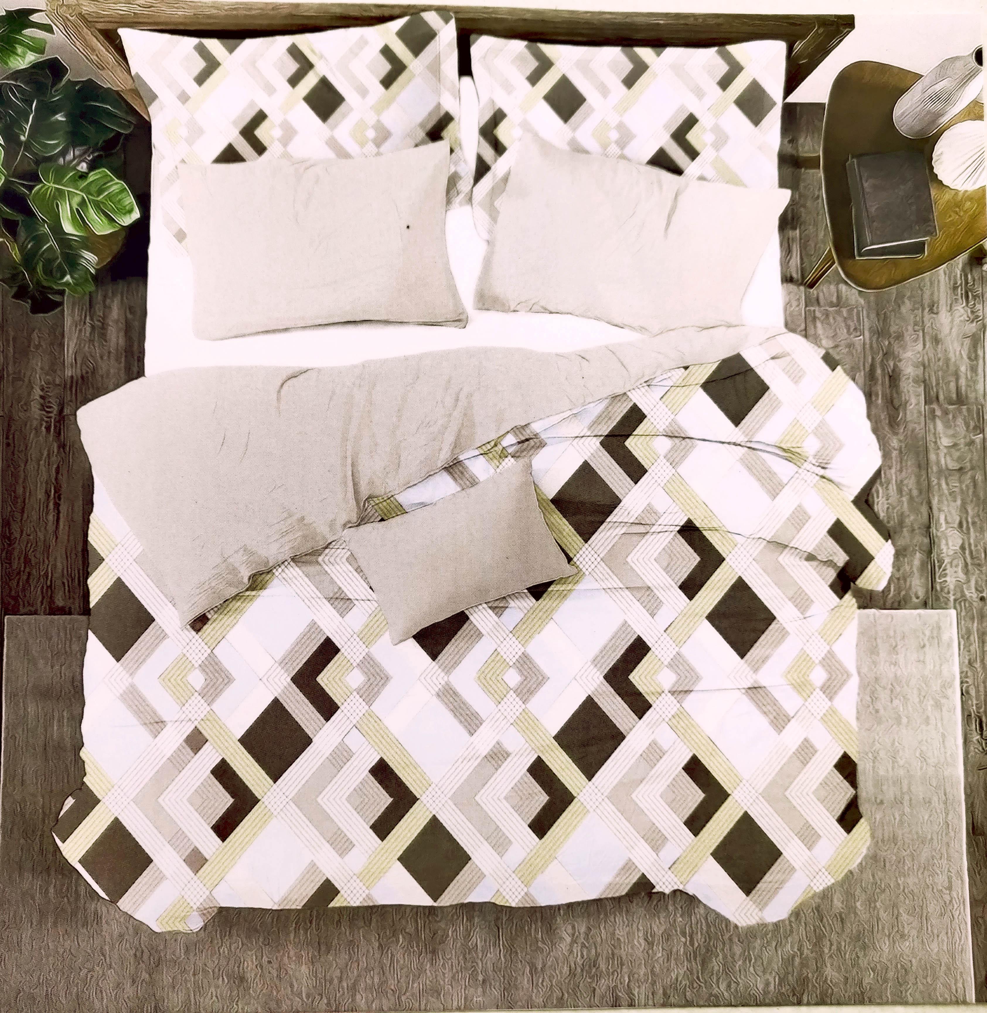 Omkar by R3 Inc. Cotton Blend 250 TC Printed Multicolor Double Bedsheet with 2 Pillow Covers – 90 X 100 Inches (7.5 x 8.3 Feet) (Multicolor Grey Check) beige