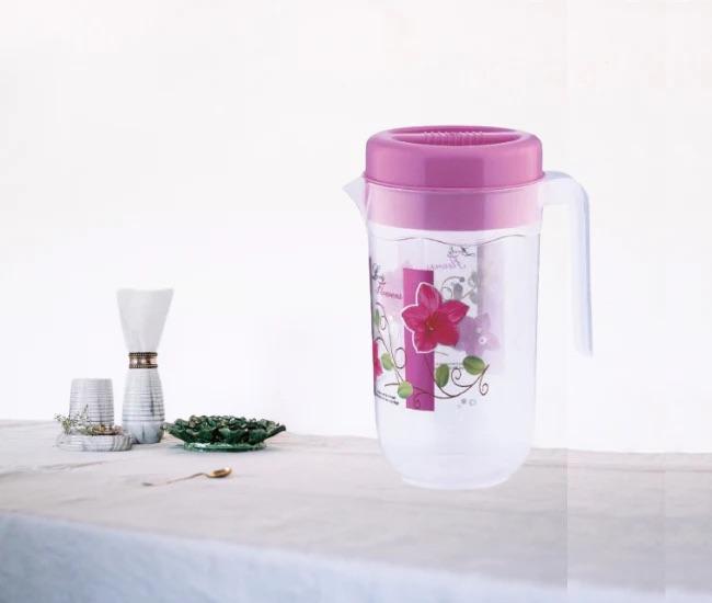 JUG Floral Design Plastic Water Jug with lid 2LTR