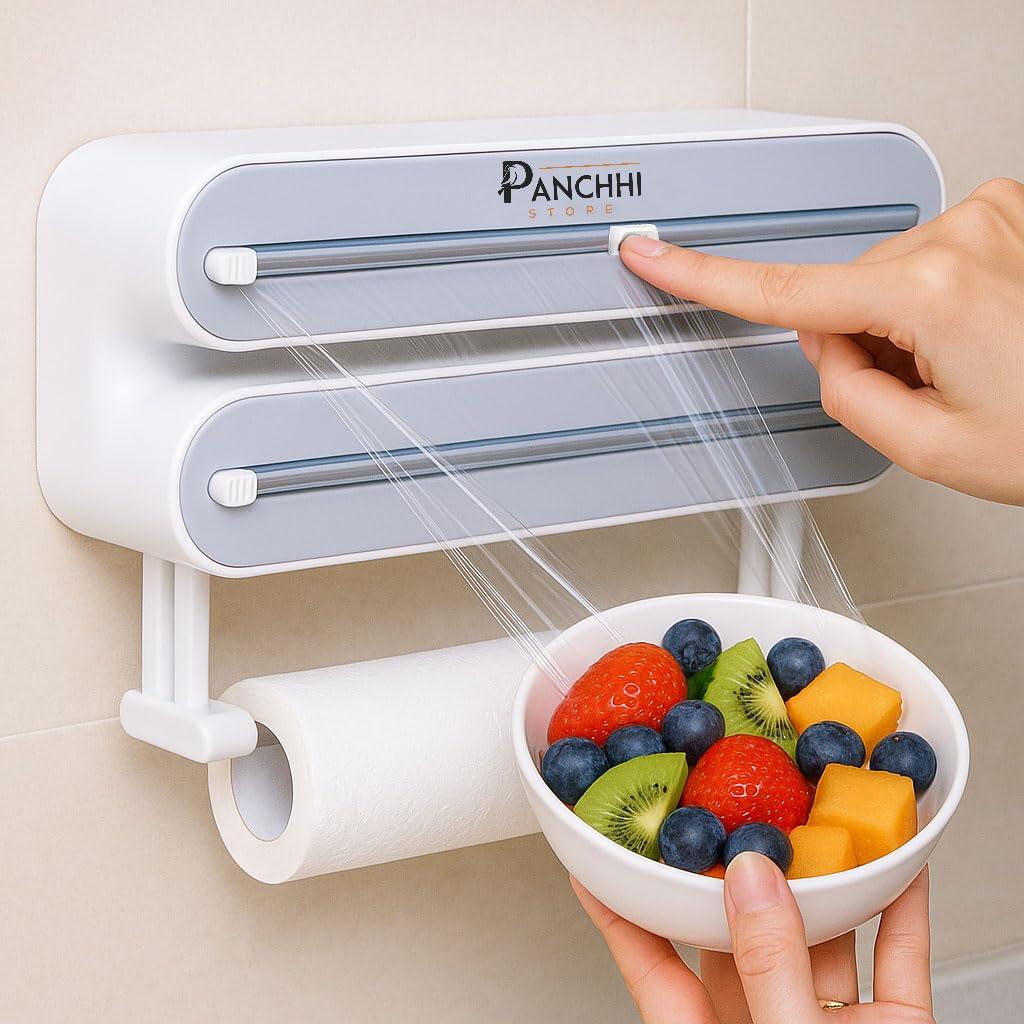 Panchhi Store Magnetic Foil Paper Cutter and Holder Plastic 3 in 1 Aluminum Foil and Plastic Wrap Organizer, Wall Mount Panchhi Store Magnetic Foil Paper Cutter and Holder Plastic 3 in 1 Aluminum Foil and Plastic Wrap Organizer, Wall Mount
