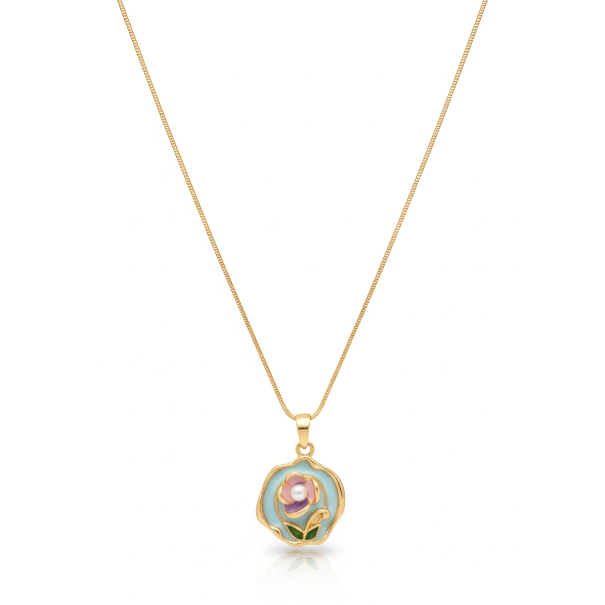 kayya21 gold plated floral enamel pendant necklace stainless steel anti tarnish pack of 1