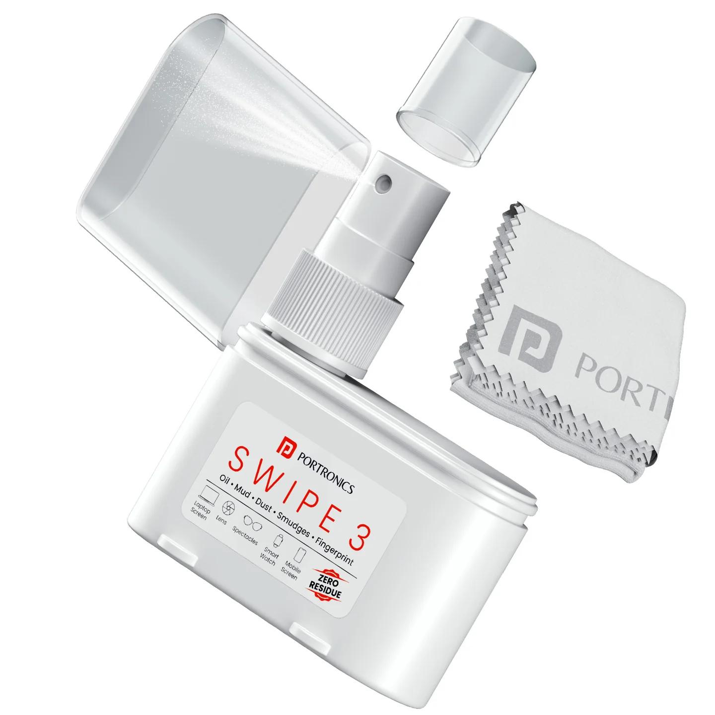 Portronics SWIPE 3 - Universal Gadget Cleaner with 60ML cleaning liquid, Microfiber Cloth and Refillable liquid spray container Portronics SWIPE 3 - Universal Gadget Cleaner with 60ML cleaning liquid, Microfiber Cloth and Refillable liquid spray container