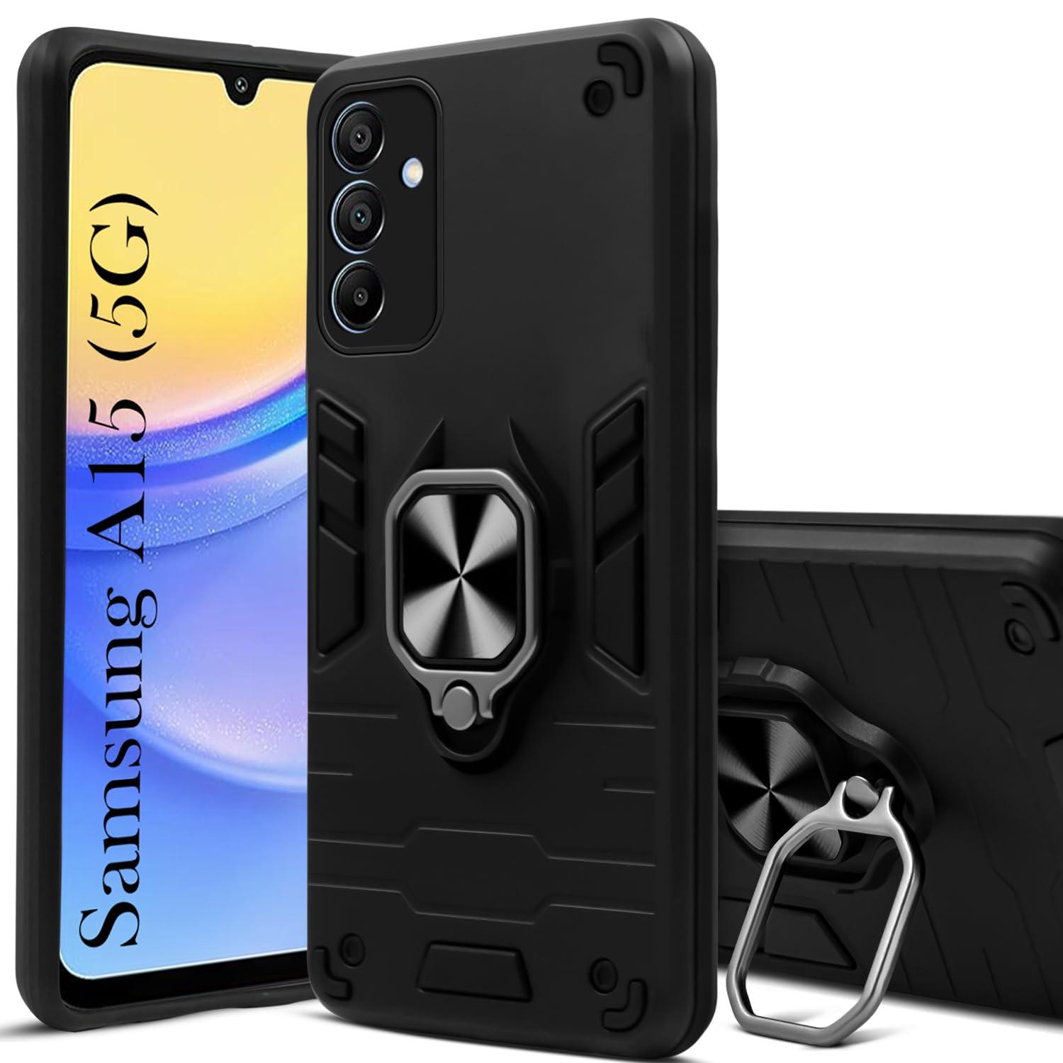 Mobile Cover for Samsung Galaxy A15 5G Armor Shockproof Back Case (Hybrid PC + TPU) with Kickstand black