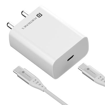 Portronics Adapto 25 Pro 25W Fast Charging Type C Adapter with Type C Charging Cable,PPS Protection,for iPhone 15/14/13/12/11 & Pro Portronics Adapto 25 Pro 25W Fast Charging Type C Adapter with Type C Charging Cable,PPS Protection,for iPhone 15/14/13/12/11 & Pro