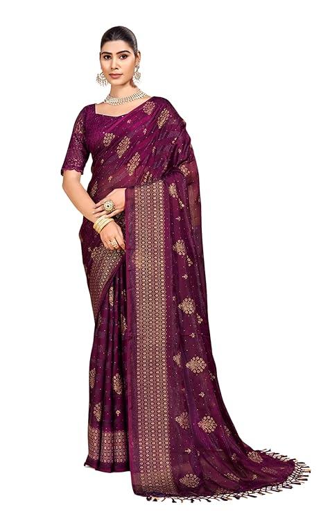 SHILPKALA Women's Lightweight Chiffon Saree with Unstitched Blouse | Ideal for Office, Daily & Casual Wear – 5.5m Saree +