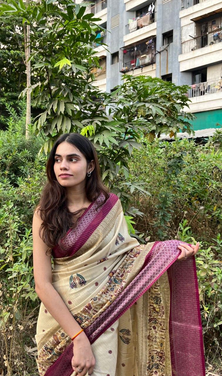 fancy dola silk elephant printed saree