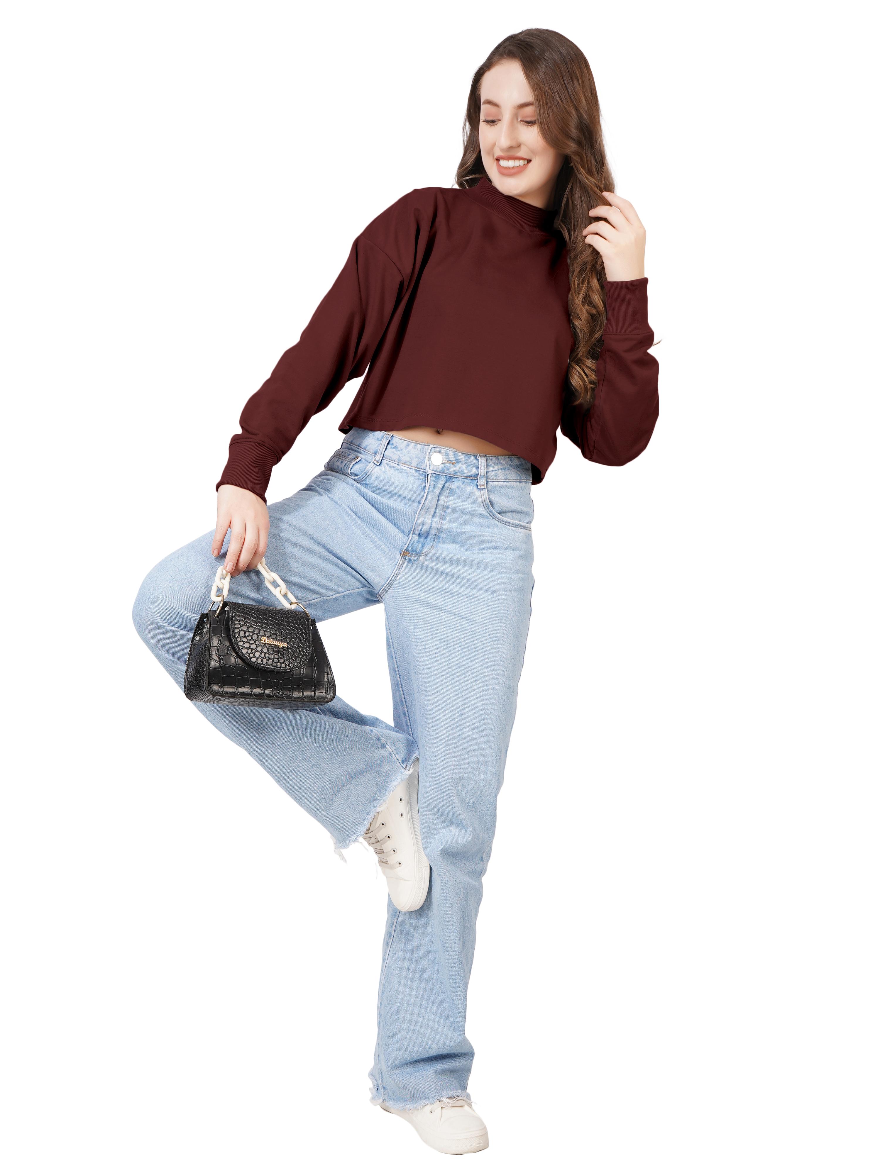 blueficus women s cotton blend oversized sweatshirt casual full sleeve pullover for winter and autumn cropped sweatshirt