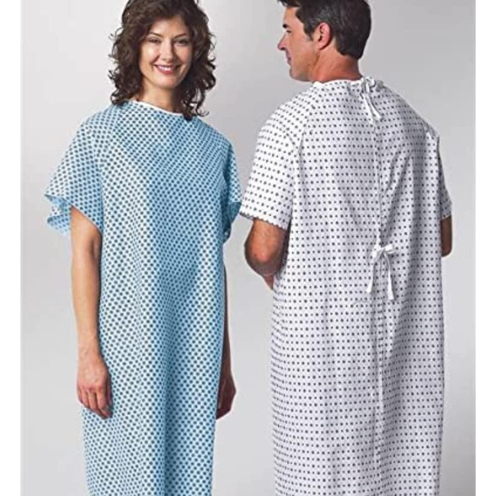 Tan45 Patient Gown For Adult, Hospital Gown, Cotton, 3 Back ties, Patient care (Blue Checks) Universal Size