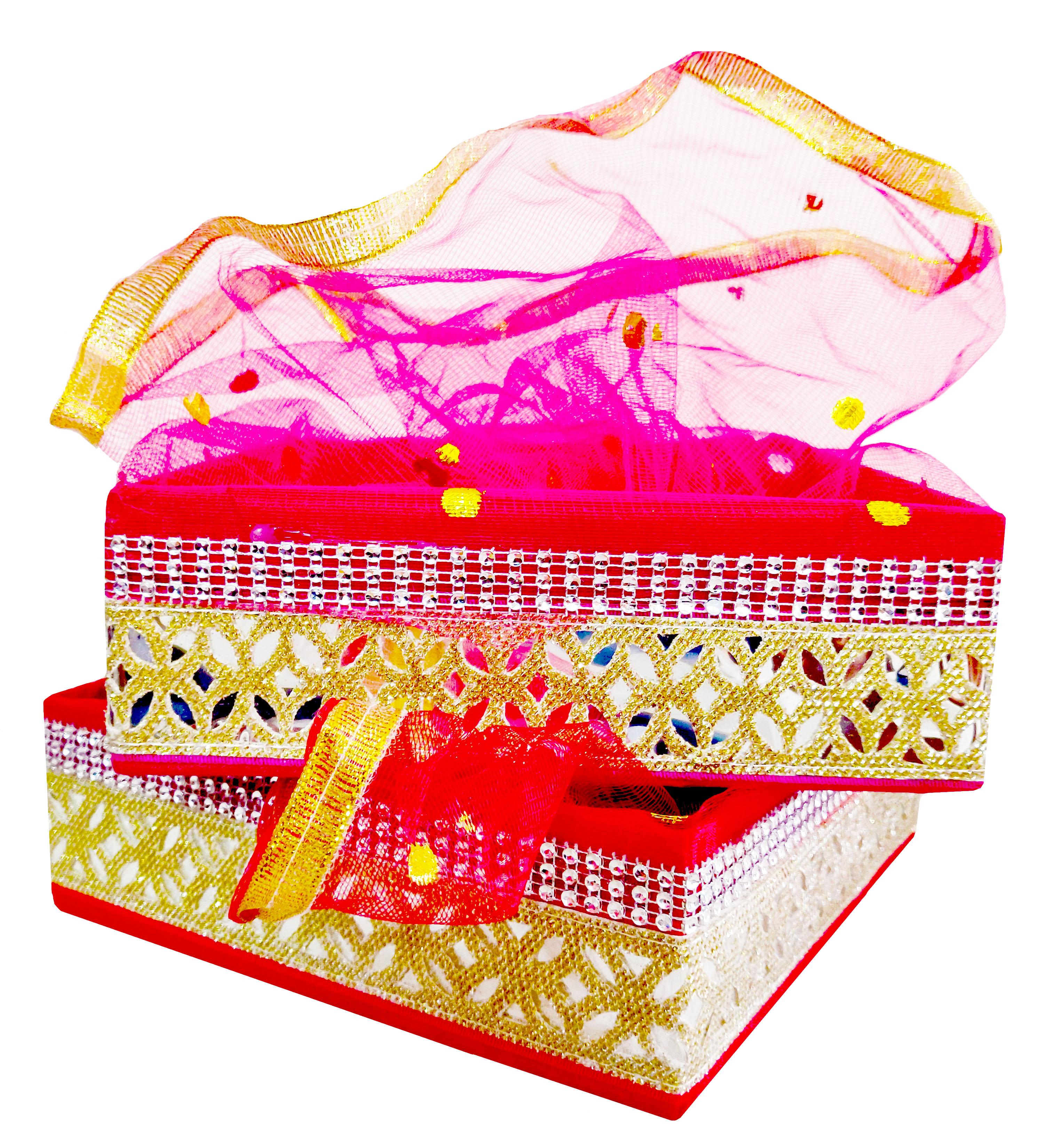 Omkar by R3 Inc. Handmade Multicolor Fancy Gift Hamper Basket Net Covering for Wedding and Festival Gift Purpose - Square 25x25 (Set of 2)