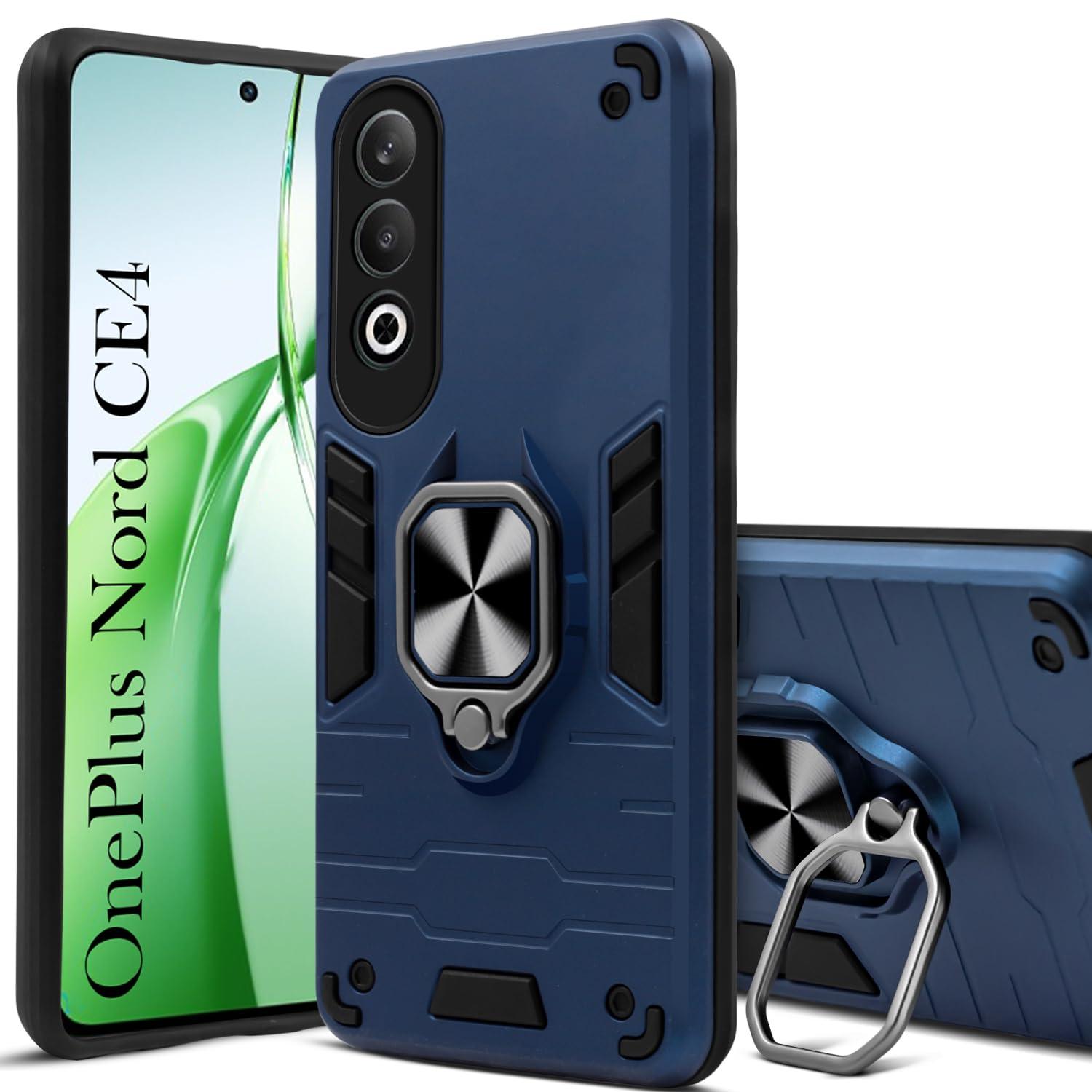 Mobile Cover for OnePlus Nord CE4 Armor Shockproof Back Case (Hybrid PC + TPU) with Kickstand blue
