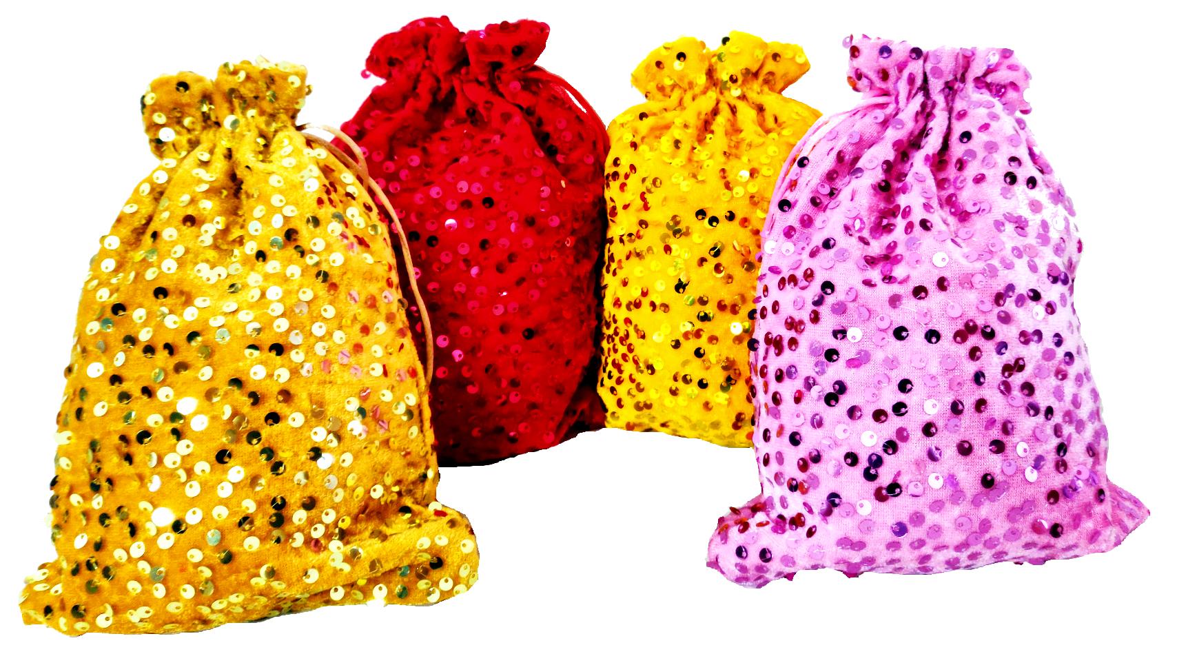 Omkar by R3 Inc. Sequence Gift Pouch / Shagun Potli Multicolor Large (Pack of 4) 25x18 Cm