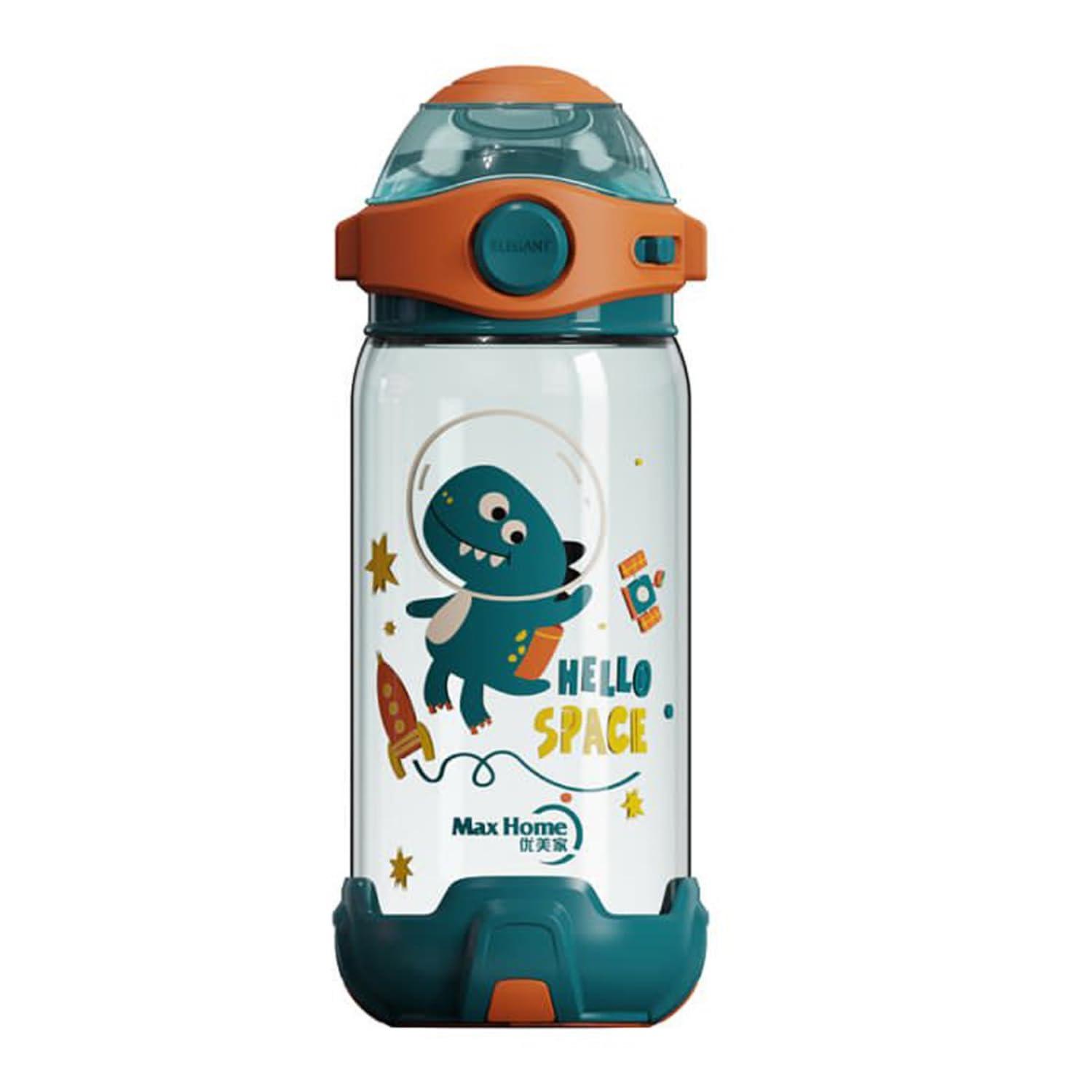 panchhi store 650ml water bottle with straw for kids sipper bottle for kids one click open leak proof locking flip lid for school picnic travel home cartoon print bottle green plastic