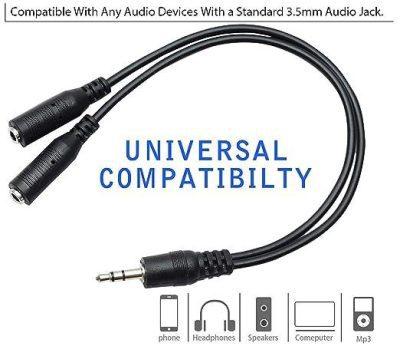 3.5mm Aux Jack 1 Male to 2 Female Stereo Headphone Earphone Jack Y Splitter Audio Jack Adapter Cable