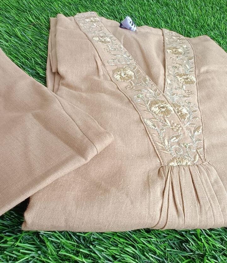 Sophisticated Women Ira Soft Handloom Khaki Pant Set 2025 at ShopCircuit | ONDC