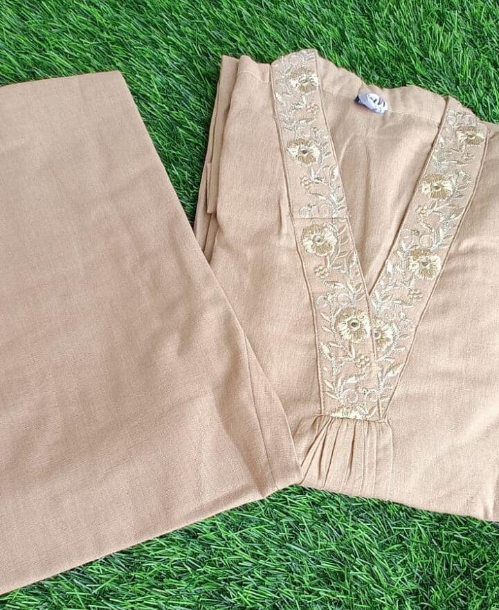 Sophisticated Women Ira Soft Handloom Khaki Pant Set 2025 at ShopCircuit | ONDC