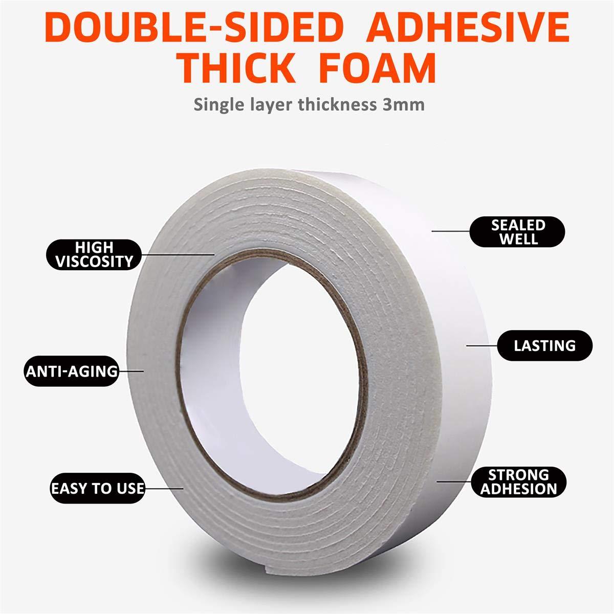 Mounting Tape Double Sided (1.7CM x 91.44CM) Heat Resistant, Strong Adhesive, Waterproof & Shockproof Tape for Home, Office, Wall Hooks, Crafts, Decor & DIY Projects