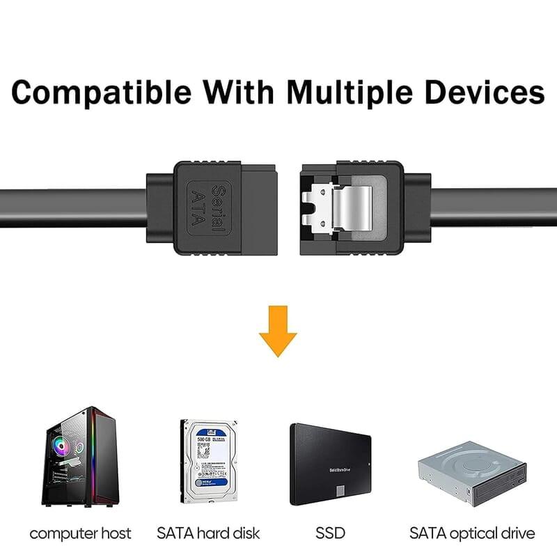 SATA HDD 3 6.0 Gbps Data Cable Straight, with Both Side Locking Latch for HDD and SSD (Black)