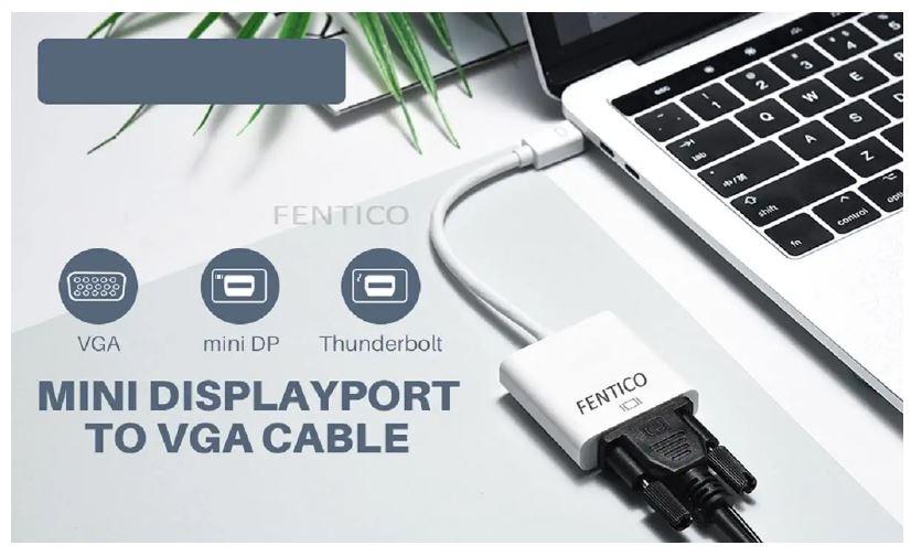 Mini (DP) DisplayPort (M) to VGA (F) Adapter Compatible with Computer, Desktop, Laptop, PC, Monitor, Projector, HDTV-White
