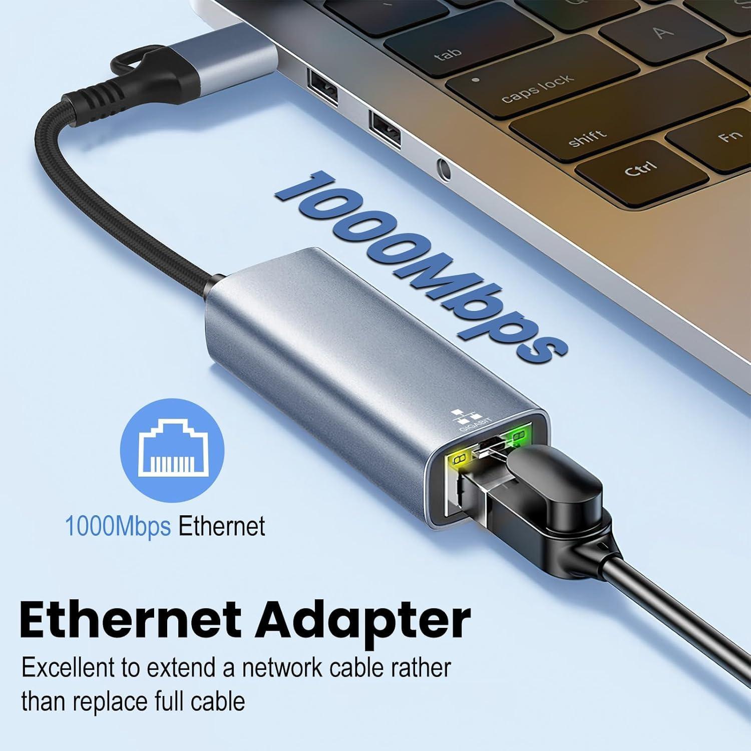 Ethernet Adapter USB 3.0 + Type-C to RJ45 I 100/1000 MBPS Network LAN Speed I for Laptop, Desktop, Gaming Console,Chromebook and MacBook I Fully Metal Body