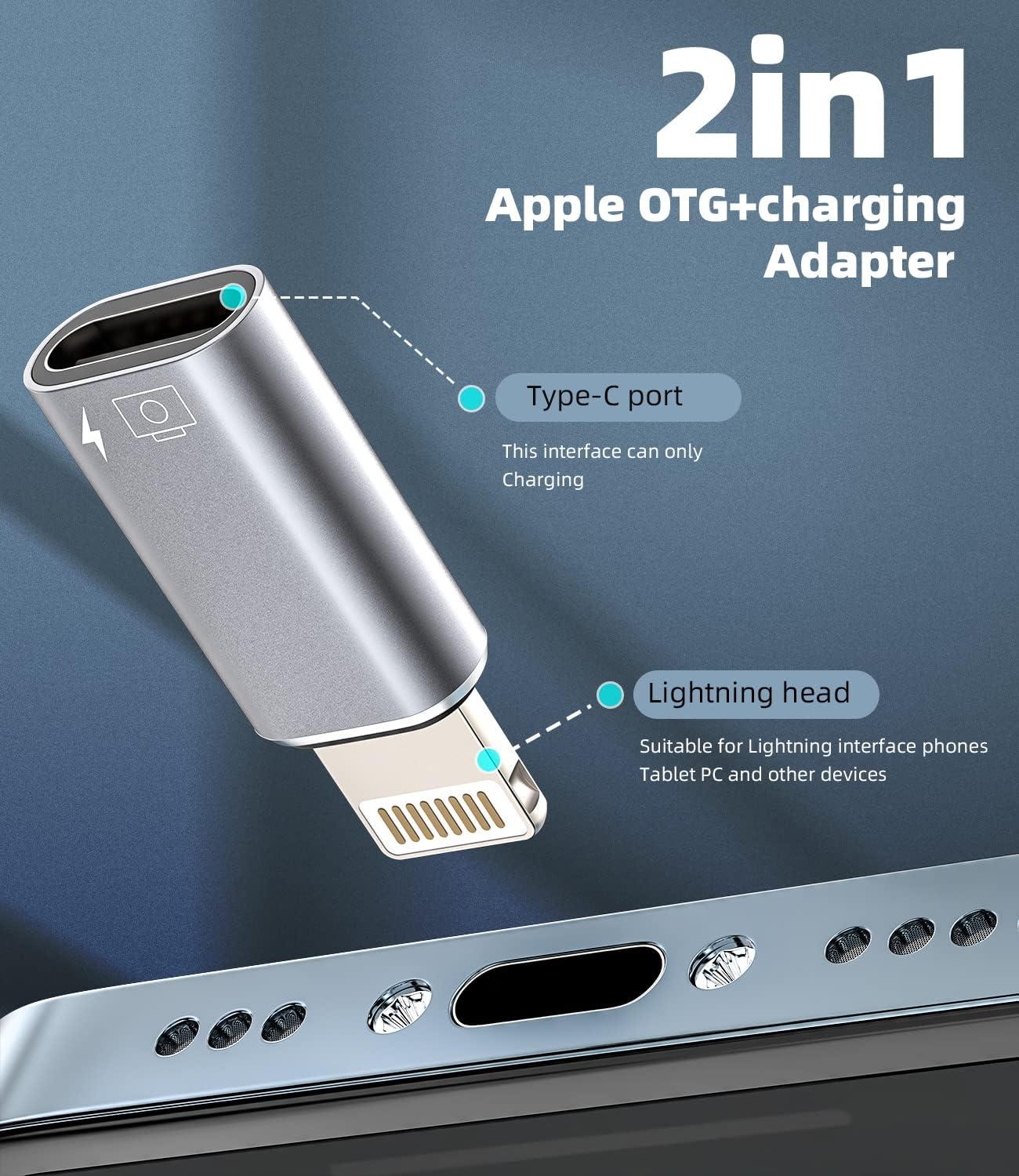 iPhone OTG Adapter  USB-C Female to Lightning Male Converter for Data Sync, Charging, Flash Drive, Camera, Keyboard, Mouse ,Compatible with iPhone 14/13/12/11/XR/X/8/7/SE