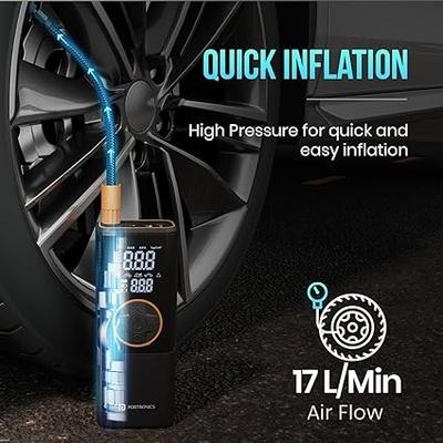 Portronics Vayu 4.0 Tyre Inflator with 2-in-1 Rechargeable & Corded Power, Preset Inflation Modes, Digital Display, Flashlight Torch, Auto Shut-Off, Air Pump Compressor for Car & Bike (Black)