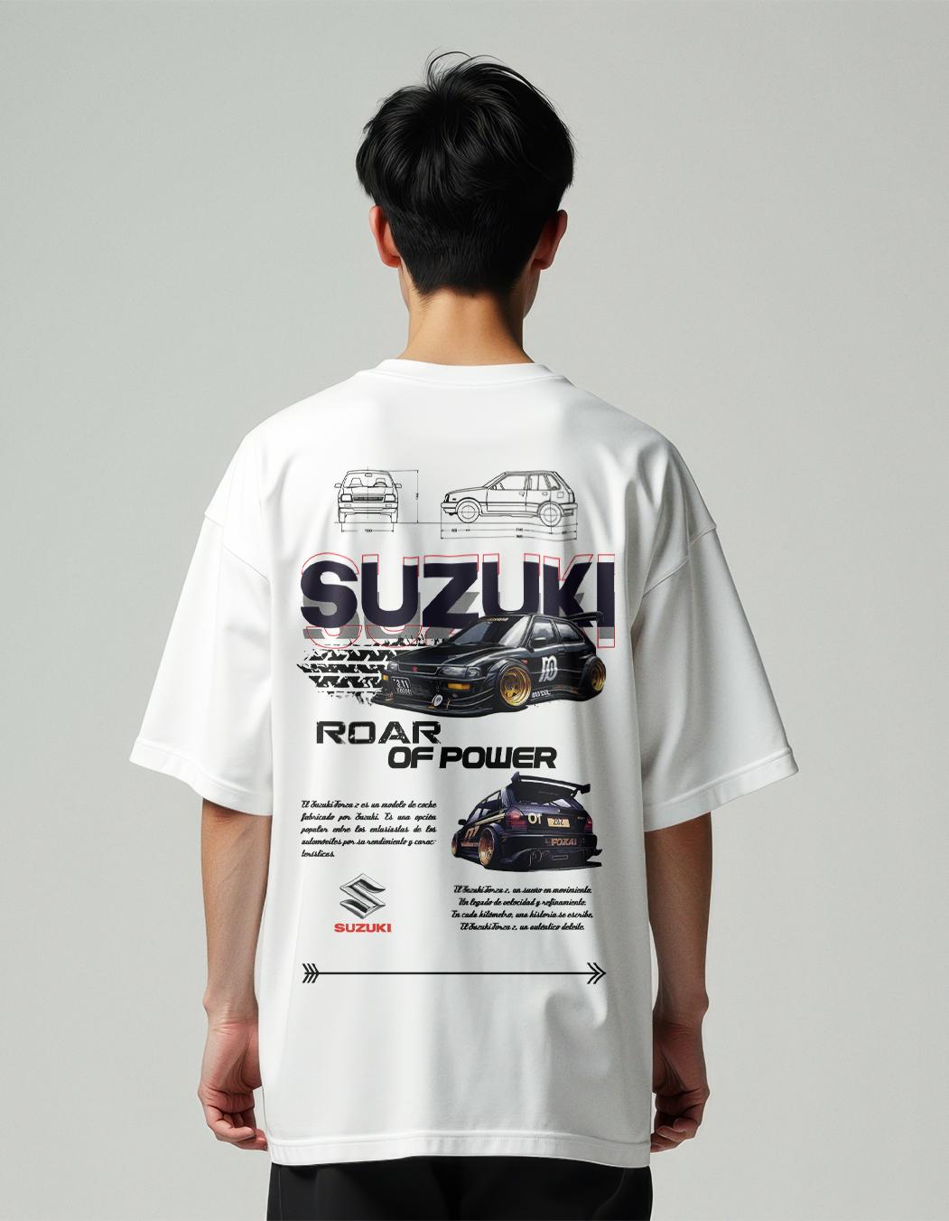 Stylish Men MountCart Store oversized white supercar suzuki back printed t-shirt for men and wom