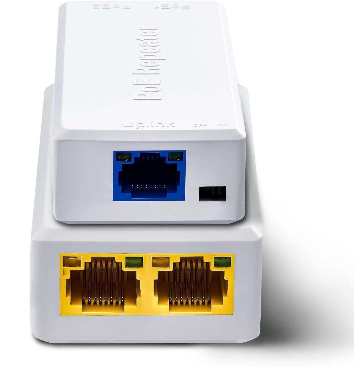 POE Repeater 10/100Mbps – 1 to 2 Port POE Extender for IP Cameras, Networking Device Supporting 2 Cameras up to 100M, No External Power Required
