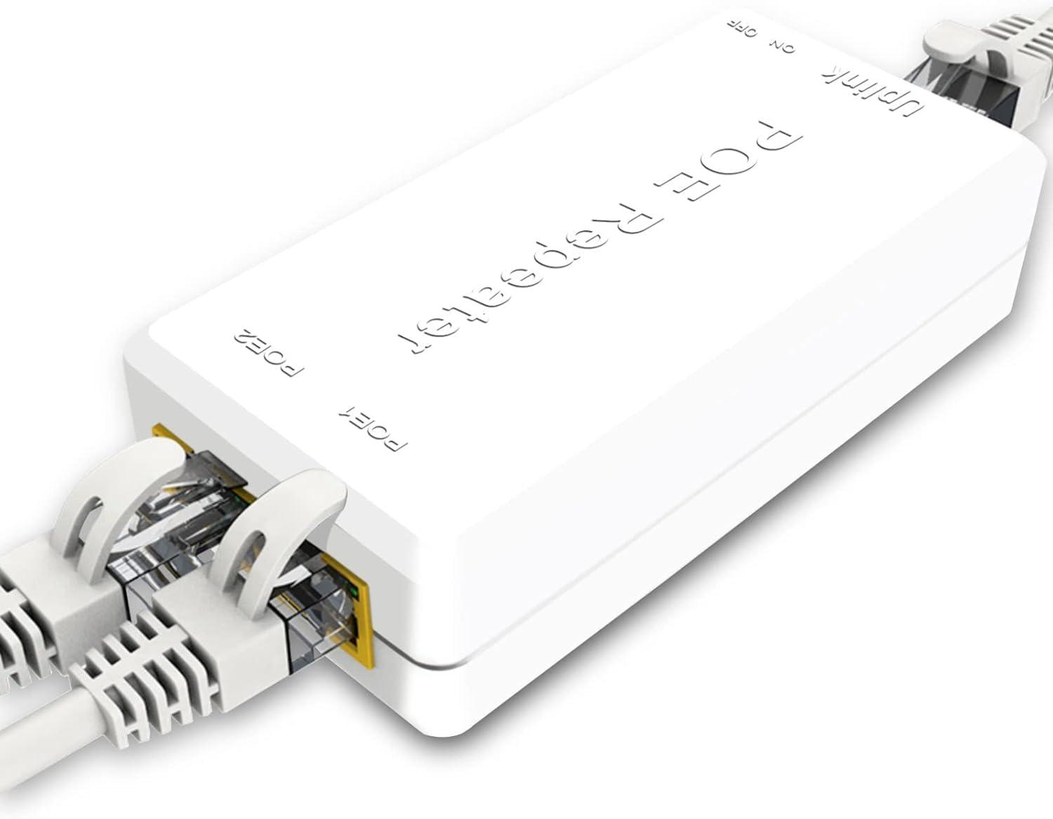 POE Repeater 10/100Mbps – 1 to 2 Port POE Extender for IP Cameras, Networking Device Supporting 2 Cameras up to 100M, No External Power Required