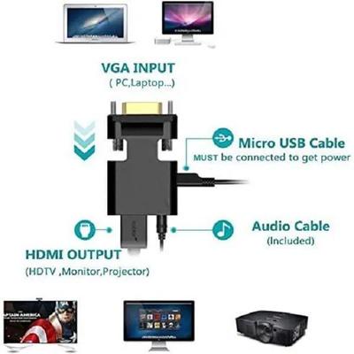 VGA (M) To HDMI (F) Converter With Audio for PC, Monitor HDTV Laptop, Projector