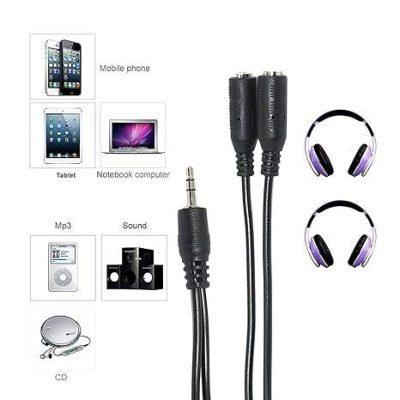 3.5mm Aux Jack 1 Male to 2 Female Stereo Headphone Earphone Jack Y Splitter Audio Jack Adapter Cable