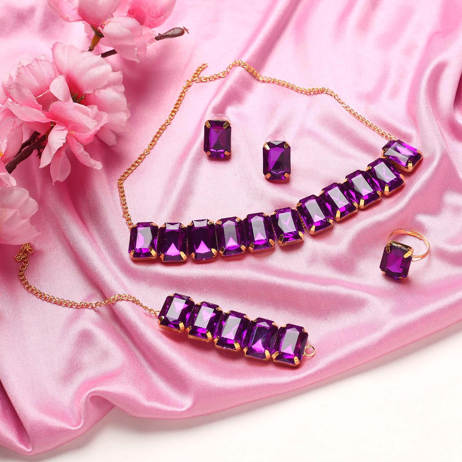 Exclusive Women Trendy Crystal Stones Necklace Set with Earrings and Bracelet Combo for women an