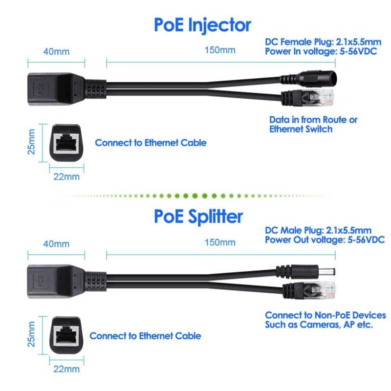 Passive PoE Cable - Power Over Ethernet Injector / Splitter Kit RJ45 DC Power