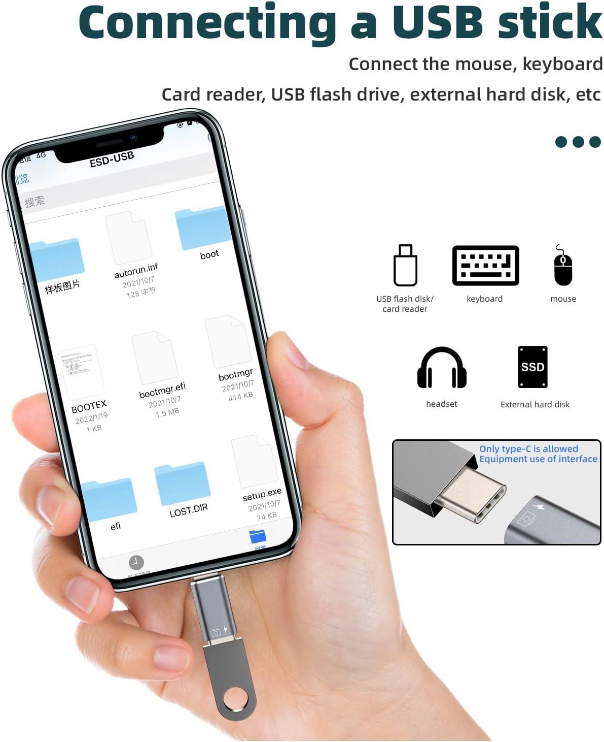 iPhone OTG Adapter  USB-C Female to Lightning Male Converter for Data Sync, Charging, Flash Drive, Camera, Keyboard, Mouse ,Compatible with iPhone 14/13/12/11/XR/X/8/7/SE
